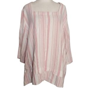 Cotton Traders Pink White Stripe Oversized Linen Blend Tunic Top Size‎ 20